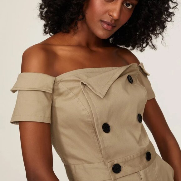 Marissa Webb, Khaki Off the Shoulder Crop Jumpsuit Size 6 - Picture 4 of 9